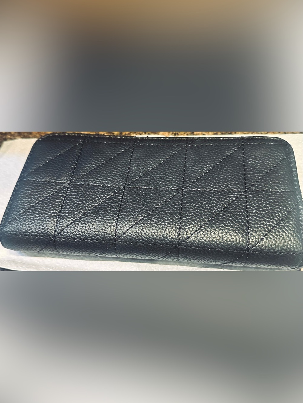 Black Quilted Leather Zip Wallet